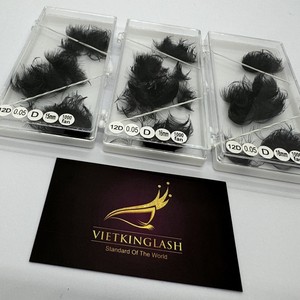 Extensions de cils pré-faits en éventail, volume noir mat, base fine, faits à la main, en cheveux synthétiques doux naturels D/DD/CC/M/L, courbure 0.03 0.05 - Product Image 6