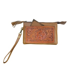 Genuine Leather Clutch <b>Wristlet</b> With Floral Tooling Accent Top Indian Manufacturer & Supplier Saman Exports - Product Image 1