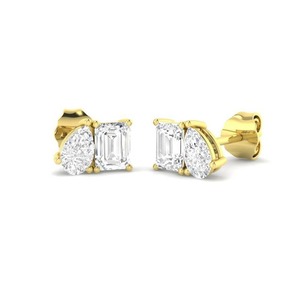 Boucles d'oreilles en diamant poire à deux pierres, 1,00 carat, diamant cultivé en laboratoire, en or 18 carats et platine - Product Image 2