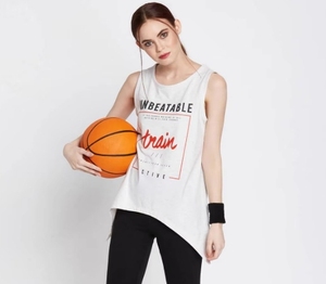 Camiseta sin mangas gris para mujer, cuello redondo, algodón, estampado de letras en la parte delantera, informal, transpirable, tejida, para hacer ejercicio - Product Image 6