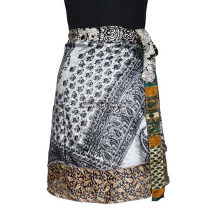 Minifalda de seda vintage india Wear Magic Wrap, minifalda sari de seda sexy vintage, imágenes de mujeres maduras, transpirable, informal. - Product Image 6