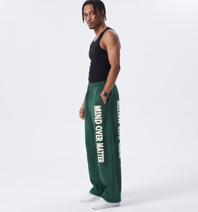 Men Fleece <b>Puff</b> Print Sweat Pants 100% Cotton Drawstring Waist Loose Fit Full Length Trouser Casual Winter Baggy Sweat Pants Men - Product Image 3