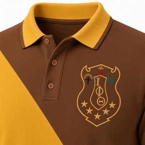เสื้อโปโล Iota Phi Theta พรีเมียมสีน้ำตาลทองสำหรับผู้ชาย ปักลายตราสัญลักษณ์ แขนสั้น คอปกสีตัดกัน ชุดลำลองสำหรับเล่นกีฬาในวิทยาลัย - Product Image 6