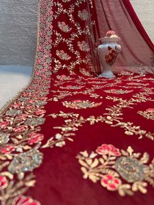 Trendy Dark Georgette <strong>Saree</strong> with Full Jaal Work, Crystal Stones, Real Zari &amp; Partywear <strong>Blouse</strong> Ideal for <strong>Winter</strong> Celebrations