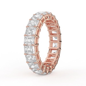 Anillo de Oro Blanco Macizo con Diamante Cultivado en Laboratorio, Corte Radiante, Montura de Garras Compartidas, Banda de Eternidad Completa Sin Rupturas, Joyería Fina - Product Image 4