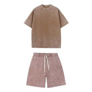 Conjunto de Pantalones Cortos para Hombre, Sudadera de Manga Corta de Algodón con Logotipo Personalizado, Conjunto de 2 Piezas, Traje Deportivo, Pantalones Cortos Lavados al Ácido para Hombre - Product Image 1