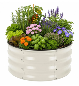 Pot de fleurs rustique en métal galvanisé avec trou de drainage pour plantes de jardin, design circulaire, jardinière extérieure, bacs à fleurs surélevés en métal - Product Image 1