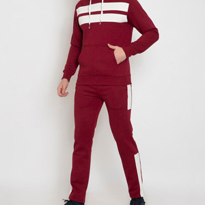 Ensemble de survêtement à capuche pour homme, couleur bordeaux, sweat-shirt et pantalon de jogging en coton, couleur unie, vêtements décontractés, vêtements de sport - Product Image 2