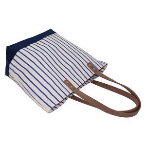 Bolsa de Lona Natural de Alta Calidad con Asa de PU, Bolsillo Interior con Cierre y Bolsillo Abierto para Móvil, Diseño de Rayas de un Solo Color en Toda la Superficie - Product Image 5