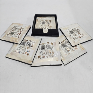 Juego de Posavasos Cuadrados Modernos Hechos a Mano con Incrustaciones de Madreperla, con Soporte, 10 cm de Diámetro, 0.8 cm de Grosor, de REHMAN CRAFT - Product Image 5