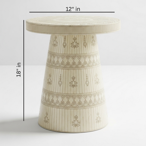 Table d'appoint de luxe industrielle en MDF haut de gamme, avec incrustation Meena et motif lotus artisanal, également utilisable comme tabouret d'appoint décoratif pour l'école, vente en gros - Product Image 2