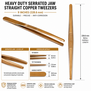 Heavy Duty Serrated <b>Jaw</b> Straight Copper Tweezers Precision Jewelry <b>Watch</b> Repair Tool ZetomedPro - Product Image 2