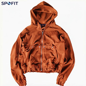 เสื้อฮู้ดดี้สไตล์ดิสเทรสแบบมีซิปสำหรับผู้ชาย น้ำหนัก 360 กรัม ทรงครอป สตรีทแวร์ มีกระเป๋าอเนกประสงค์ ทรงโอเวอร์ไซส์ - Product Image 6