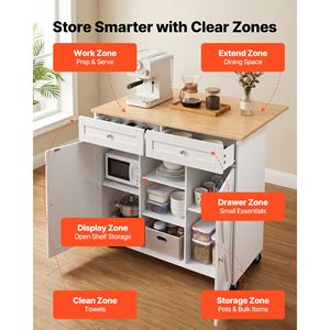 Carrito de Cocina con Almacenamiento, 45.67 Pulgadas de Ancho, Carrito Rodante Móvil con Ruedas Giratorias, 2 Cajones, Gabinete de Madera y Metal - Product Image 5
