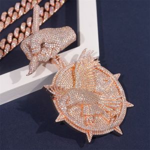 Juego completo de plata 925 con baño de oro rosa y zafiros VVS en un disco redondo con diseño de pájaro. Cruz personalizada, joyería de moda más vendida. - Product Image 4