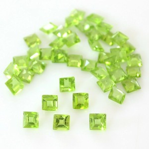 Natural Green Peridot 4MM <b>Square</b> Cut Loose Gemstone Calibrated Faceted Peridot Beads For Jewelry Making Wholesale Price Bulk - Product Image 1