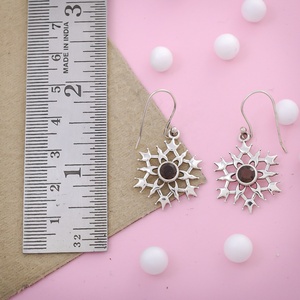 Boucles d'oreilles pendantes flocon de neige en argent sterling 925 avec quartz fumé, pierres précieuses naturelles, vente en gros, bijoux pour femmes - Product Image 3