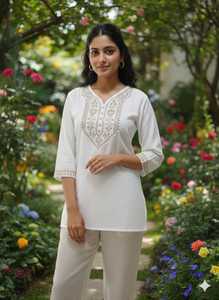 India Daily Wear Purple Embroidered Slub Cotton Kurta For Women Ethanic Loose Fit Casual Wear India Pakistan Style Tunic <b>Top</b> - Product Image 2