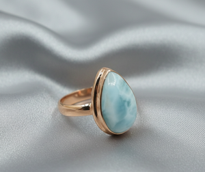 Bague en argent sterling 925 avec larimar naturel, faite à la main, cabochon en forme de goutte, bijou bohème, cadeau de Noël pour elle - Product Image 4