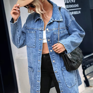 Chaqueta de mezclilla de manga larga de alta calidad, estilo camisa, lavada, oversize, para mujer - Product Image 1