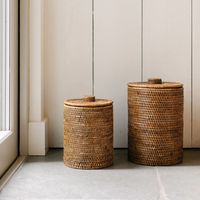 Poubelle moderne en rotin pour bureau et salon, panier à déchets en osier fait main, design écologique