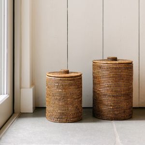 Modern Rattan Waste Bin For Office Desk And Living Room Handmade Eco Friendly Wicker <b>Dustbin</b> Basket Design - Product Image 5
