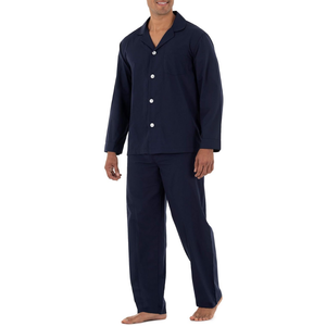 Ensemble de pyjama classique pour homme en coton bleu marine foncé, boutonné sur le devant, manches longues, aéré, durable, confortable, ensembles de vêtements de nuit pour homme - Product Image 3
