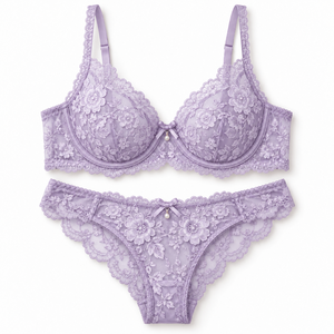 Conjunto de lencería de encaje floral bordado para mujer, con aros, copa 3/4, transpirable, de malla transparente, romántico, para novias. - Product Image 3