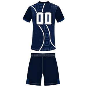 Ensemble short et maillot de rugby bleu marine et blanc, manches courtes, col en V, motif géométrique, uniforme d'équipe personnalisé, respirant, pour entraînement sportif - Product Image 2
