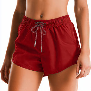 กางเกงขาสั้นกีฬาผู้หญิง โพลีเอสเตอร์ 100% สำหรับออกกำลังกาย ฟิตเนส มีเชือกผูกเอว กางเกงวิ่งออกกำลังกายสำหรับผู้หญิง - Product Image 4