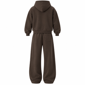 Ensemble de survêtement à carreaux marron surdimensionné pour homme, 2 pièces, sweat à capuche zippé avec logo frontal, pantalon de survêtement à jambes larges - Product Image 2