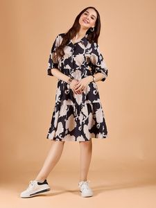 Nuevo Diseño, Vestidos Midi Formales de Verano para Mujer, Cuello en V, Manga Abullonada, Estampado Floral, Cintura Fruncida, Vestido de Fiesta de Gasa - Product Image 2