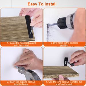 6 Set di Mensole Galleggianti in Legno da 15,55x5,19 Pollici, Montaggio a Parete con Staffa Metallica, Scaffale Espositivo Galleggiante, Organizzatore da Parete - Product Image 2