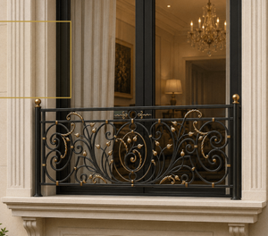 Luxury Brass and Iron Balcony Hand <b>Railing</b> with Elegant Floral Patterns and Golden Decorative Accents Wall mounted durable - Product Image 5