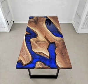 Table de salon et table à manger de luxe en résine époxy faite à la main, table rivière en bois massif, table à manger moderne en bois et résine époxy - Product Image 1