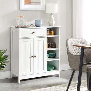 White Double Door Bathroom Cabinet with Adjustable Panels 1 Drawer and 3 <b>Side</b> Shelves Product Category Sideboards - Product Image 1