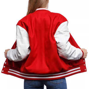 Chaqueta Universitaria Roja y Blanca para Mujer, Manga Larga, Estilo Universitario con Contraste de Color, Ropa de Abrigo para Otoño, Chaqueta Universitaria de Moda para Mujer - Product Image 2