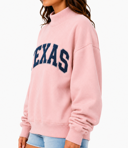 Sudadera de cuello alto para mujer al por mayor de Texas, con logo personalizado, bordado de guinga, ajuste holgado, de algodón polar transpirable, tipo jersey. - Product Image 2