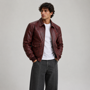 Veste en cuir véritable vintage unisexe personnalisée, style bomber, couleur bordeaux, coupe-vent, durable, respirante, hiver, OEM - Product Image 4