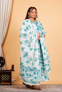 Kurta Anarkali Azul de Algodón con Estampado Floral para Mujer, con Dupatta, Cuello en V, Bordado, Mangas Tres Cuartos, Diseño Étnico Global - Product Image 2