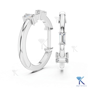Custom Lab Grown CVD Baguette Diamond <b>Huggie</b> Hoop Earrings Luxury 14K Solid Gold Wedding Women Jewelry - Product Image 6