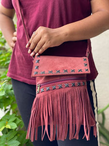 Bolso de hombro hecho a mano con flecos de cuero de ante - Product Image 2