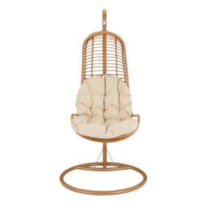 Rattan <b>Hanging</b> Chair Egg Lounge <b>Seat</b> with Cushion Floor Stand for Living Room Patio Garden Hotel - Product Image 2