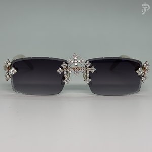 Gafas de Sol de Lujo con Detalles Cruzados y Diamantes de Imitación VVS, Lentes Oscuras Redondas, Diseño Moderno y Hip Hop - Product Image 1
