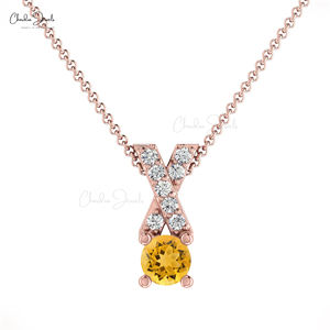 Pendentif Chrétien en Or Fin 14 carats avec Pierre Précieuse Citrine Ronde Taillée de 5 mm de Qualité Supérieure et Diamants G-H Sertis Pavé de 0,9 mm, Lot de Bijoux en Gros - Product Image 1