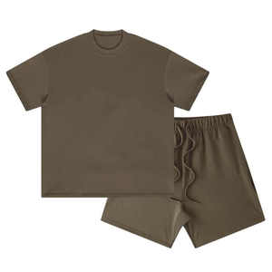 GENERSA SPORTS <b>Men's</b> Black Solid Crew Neck <b>Corduroy</b> Non-Stretch Short Sleeve Shirt Shorts Set Lightweight Breathable Casual - Product Image 3