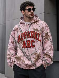 Men <b>Pink</b> Camo Patch Embroidered Hoodie Oversized Cotton Fleece Pullover Custom Logo Hoodies Sweatshirt For Men - Product Image 1