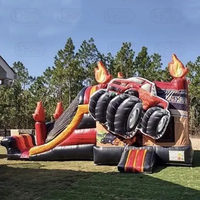 Château sautant plein d'entrain de maison gonflable de rebond de camion de flamme combiné avec la glissière d'eau