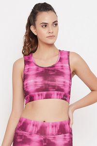 Sujetador deportivo tie-dye para mujer, cuello redondo, espalda cruzada, soporte medio, transpirable, para yoga y ropa deportiva, color degradado rosa - Product Image 5