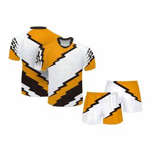 Ensemble de maillots de football unisexe imprimés par transfert thermique, couleur dégradée, évacuation de l'humidité, manches courtes régulières, uniforme en polyester, devant - Product Image 2